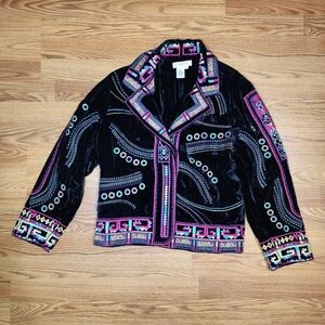 Vintage Coldwater Creek Embroidered Velvet Jacket Size Large Petite Embroidered